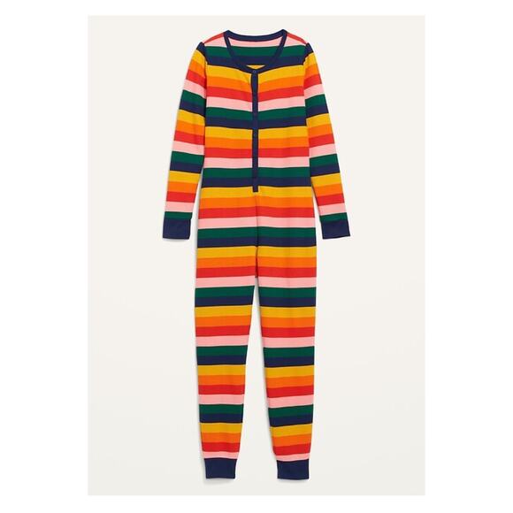 Old Navy Rainbow Stripe Waffle Knit Pajama Thermal Onesie Sz.L NWT - Picture 3 of 14